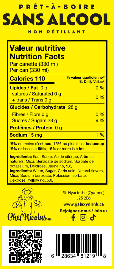Boisson Galaxy Drink- Pêche framboise 330 ml