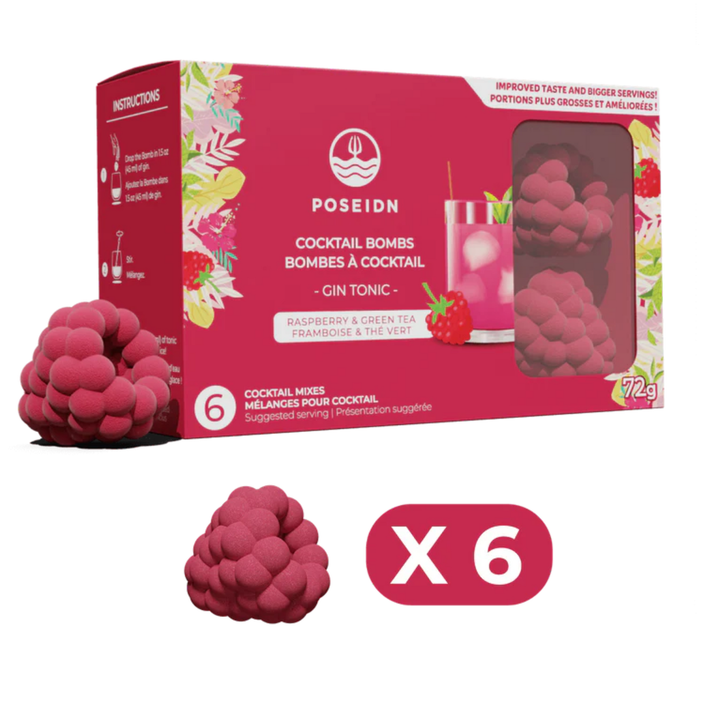 Bombes à Cocktails 3d Framboise & Thé Vert (pqt 6)