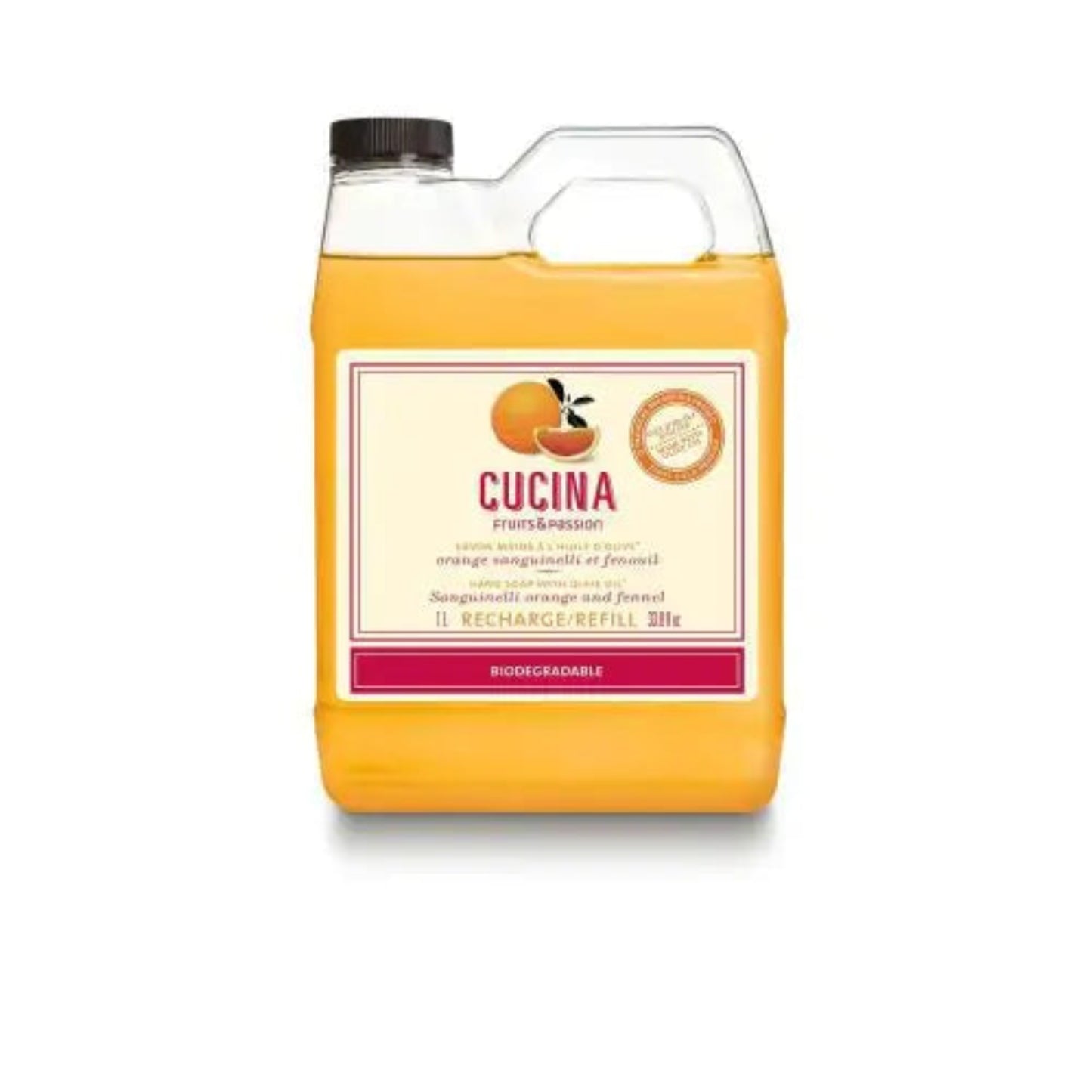 Savon main à l`huile d`olive Cucina Orange sanguinelli et fenouil recharge 1 L