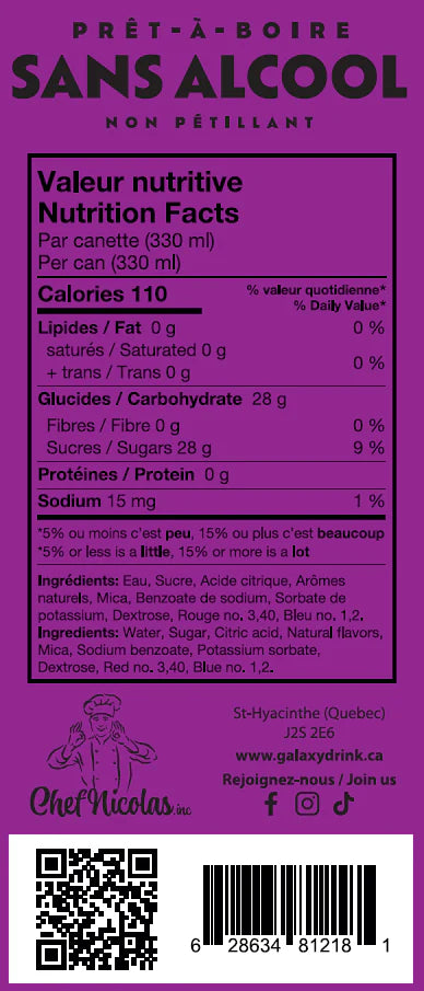 Boisson Galaxy Drink- Limonade rose 330 ml